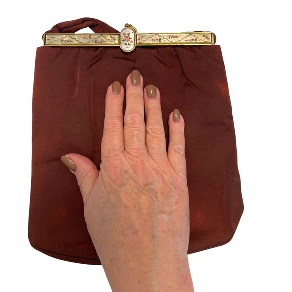 Twifaille Rosenfeld Satin Evening Purse Clutch Handbag Floral Frame Clasp READ - Picture 15 of 16